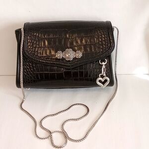 Brighton black leather crossbody bag with croc pattern